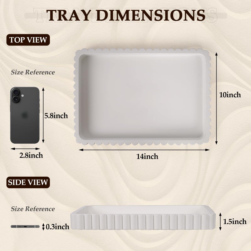 Cathyeen Concrete Decorative Tray for Coffee Table Decor, 14" Coffee Table Tray Ottoman Tray Table Centerpieces, Rectangular Modern Decorative Trays for Home Decor, Living Room, Entry, White - Image 4