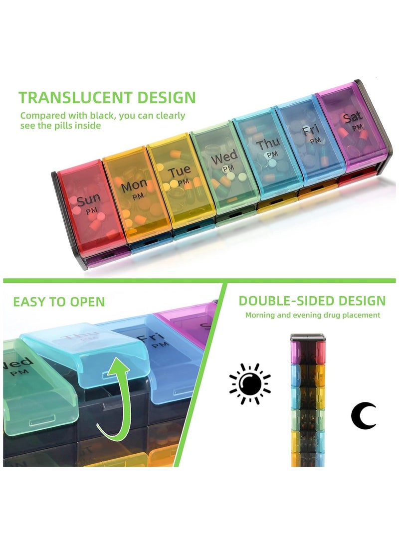Large Weekly Pill Organizer, 7 Day AM/PM Pill Case with XXL Compartment for Fish Oils, Travel-Friendly Medicine Organizer Pill Planner for Vitamins, Supplements (Multicolor) - Image 4