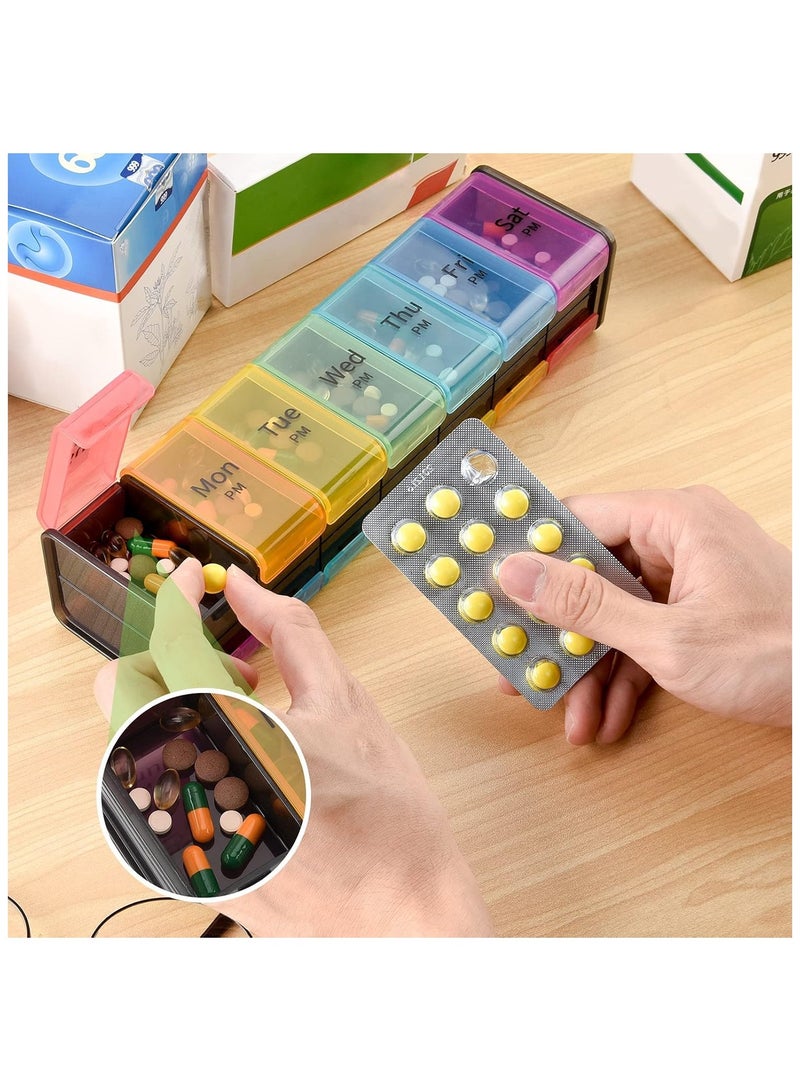 Large Weekly Pill Organizer, 7 Day AM/PM Pill Case with XXL Compartment for Fish Oils, Travel-Friendly Medicine Organizer Pill Planner for Vitamins, Supplements (Multicolor) - Image 5