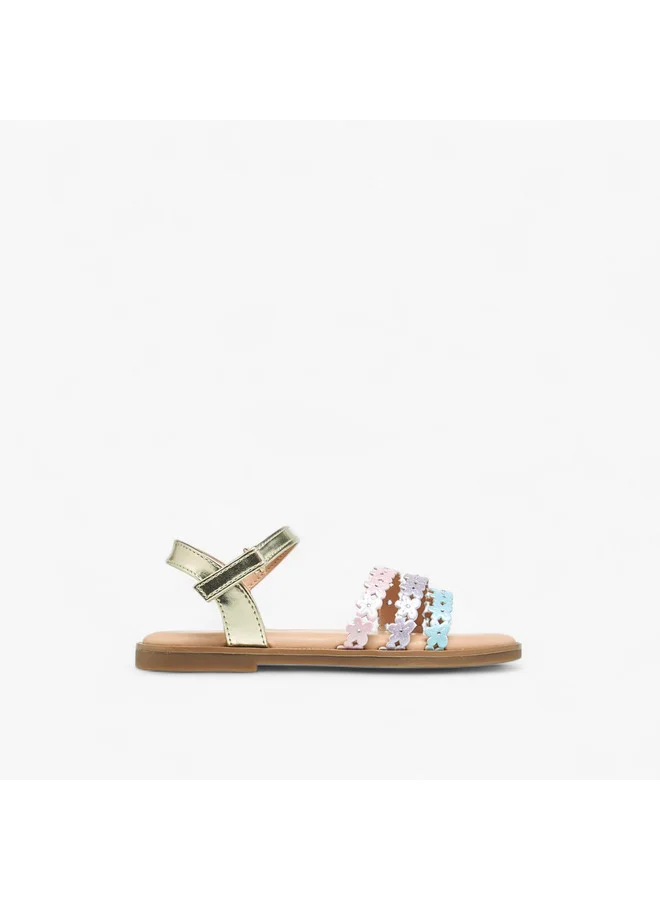 Flora Bella By Shoexpress Girls Floral Detail Strap Sandals with Hook and Loop Closure