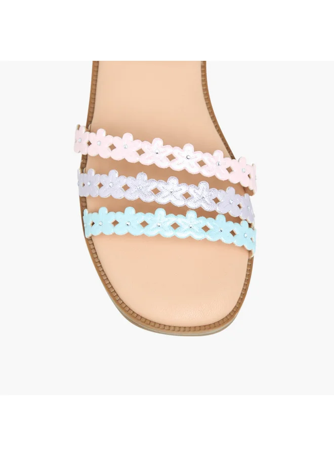 Flora Bella By Shoexpress Girls Floral Detail Strap Sandals with Hook and Loop Closure