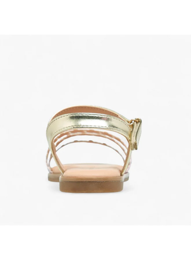 Flora Bella By Shoexpress Girls Floral Detail Strap Sandals with Hook and Loop Closure