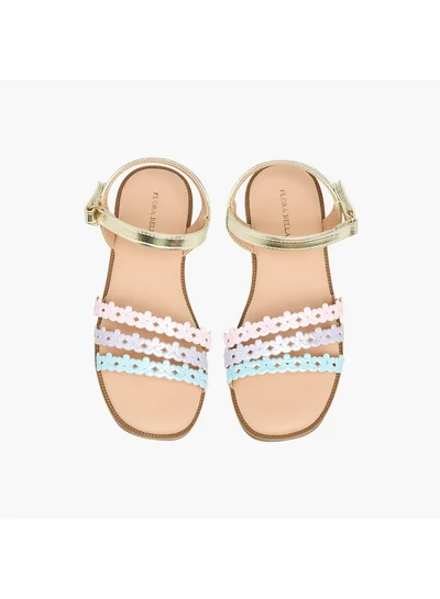 Flora Bella By Shoexpress Girls Floral Detail Strap Sandals with Hook and Loop Closure