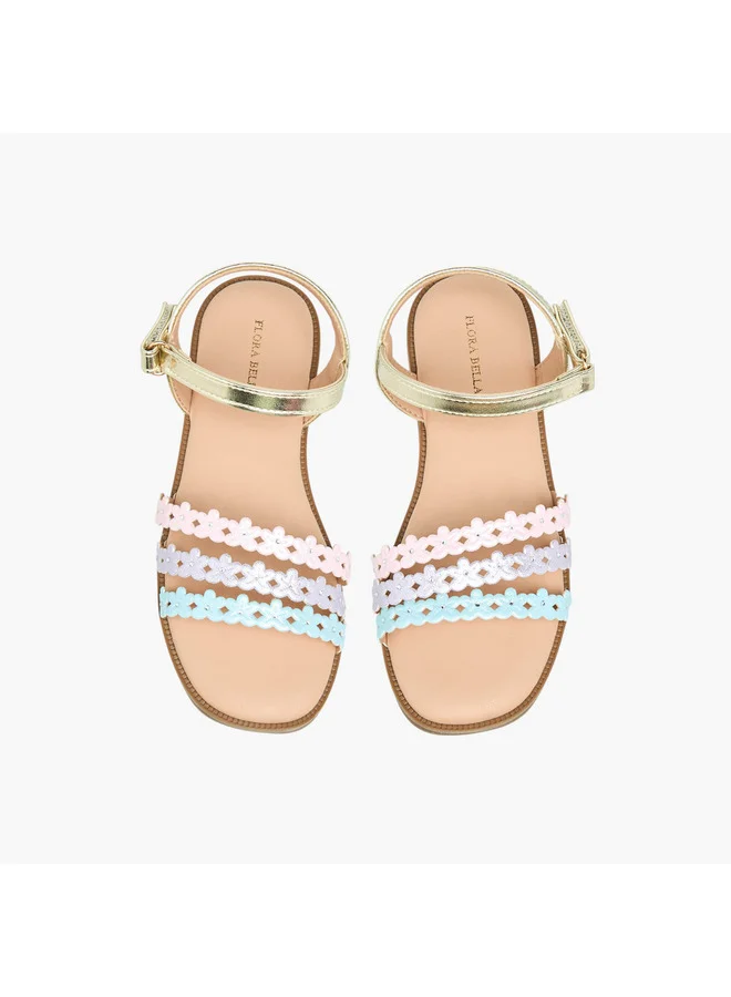 Flora Bella By Shoexpress Girls Floral Detail Strap Sandals with Hook and Loop Closure