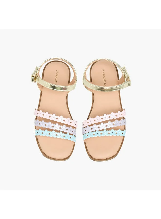 فلورا بيلا من شو إكسبرس صنادل بناتي بتفاصيل زهور وشريط إغلاق لاصق