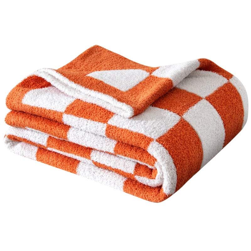 SeaRoomy CheckeredThrow Blanket  Soft Fluffy Microfiber Knit Throw Blanket for Couch Bed  Warm Cozy Reversible Checkerboard Knitted Blanket Room Decor(Burnt Orange  51""?63"") - Image 2