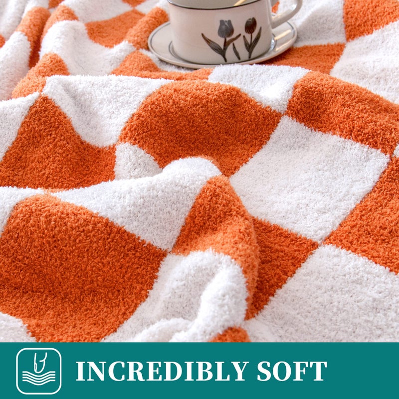 SeaRoomy CheckeredThrow Blanket  Soft Fluffy Microfiber Knit Throw Blanket for Couch Bed  Warm Cozy Reversible Checkerboard Knitted Blanket Room Decor(Burnt Orange  51""?63"") - Image 3
