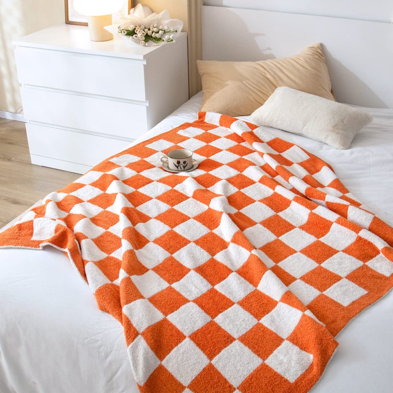 SeaRoomy CheckeredThrow Blanket  Soft Fluffy Microfiber Knit Throw Blanket for Couch Bed  Warm Cozy Reversible Checkerboard Knitted Blanket Room Decor(Burnt Orange  51""?63"") - Image 4