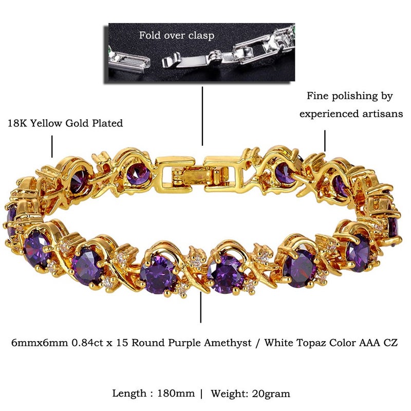 RIZILIA BLOSSOM 14K Gold Plated Purple Amethyst Birthstone Tennis Bracelet for Women - February 6mm Round CZ Gemstones, 7 Inch Hypoallergenic with Gift Box, Perfect Anniversary Birthday Gift - Image 2