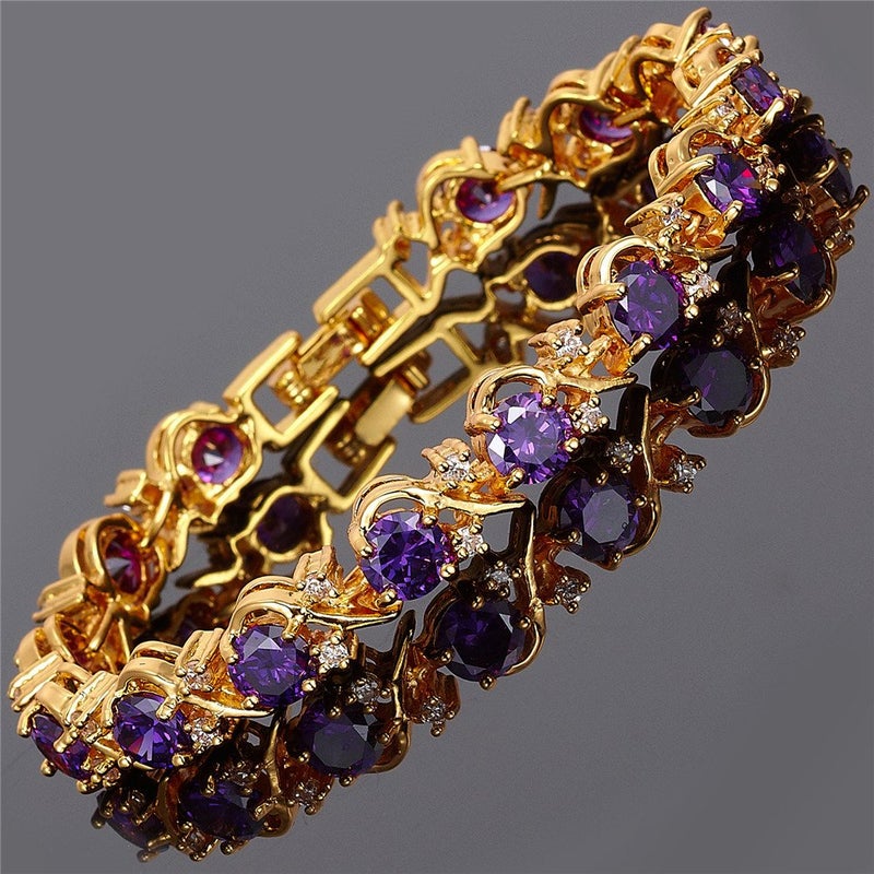 RIZILIA BLOSSOM 14K Gold Plated Purple Amethyst Birthstone Tennis Bracelet for Women - February 6mm Round CZ Gemstones, 7 Inch Hypoallergenic with Gift Box, Perfect Anniversary Birthday Gift - Image 3