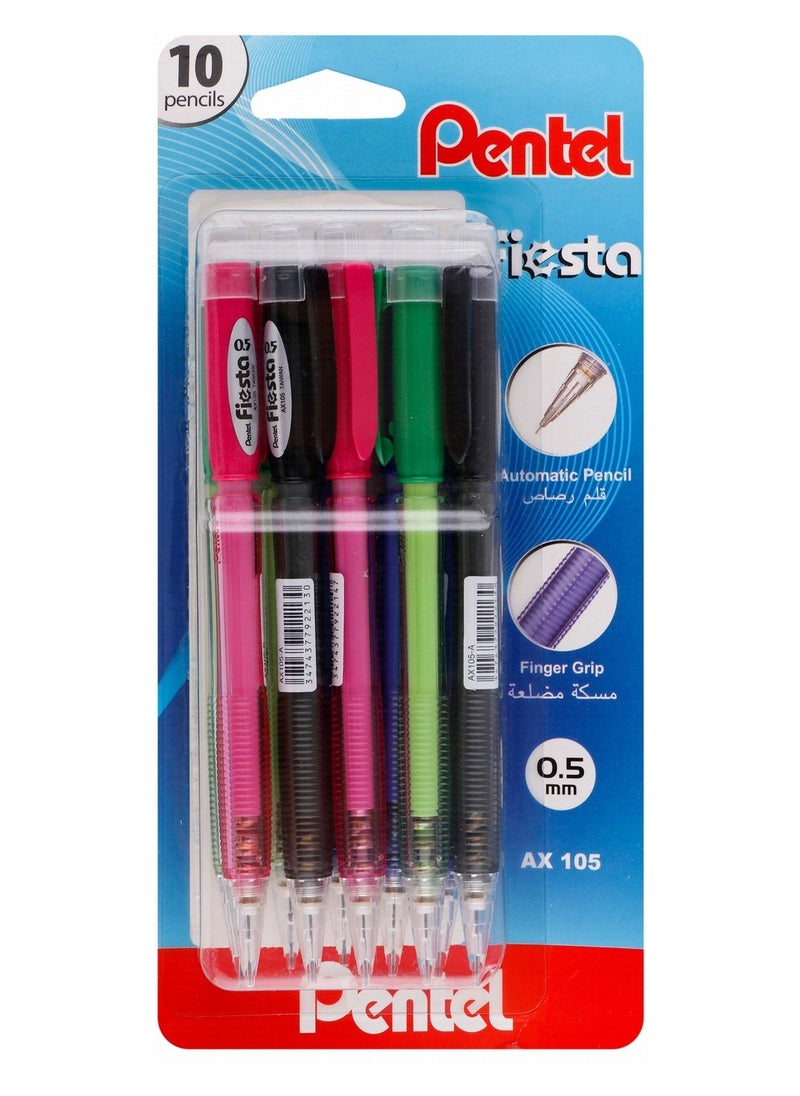 Pentel 10-Piece Fiesta Mechanical Pencil 0.5mm Tip Assorted Barrel Colours  - Image 1
