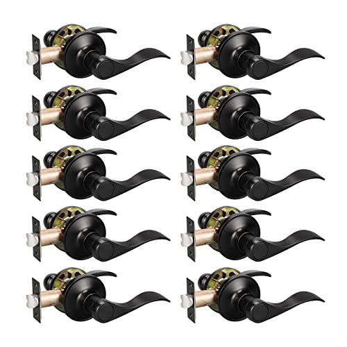 KNOBWELL 10 Pack Matte Black Keyless Interior Door Handles Closet Door Handle, Classic Passage Door Lever for Hallway and Closet, Passage Door Handle Sets - Image 1
