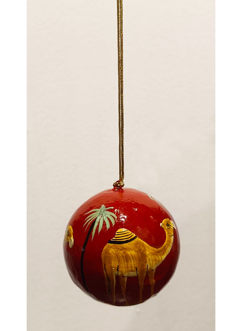 DECORATIVE PAPER MACHE HANGING BALL HANDMADE AND HANDPAINTED COLOR RED SIZE 2 INCHES - Image 2