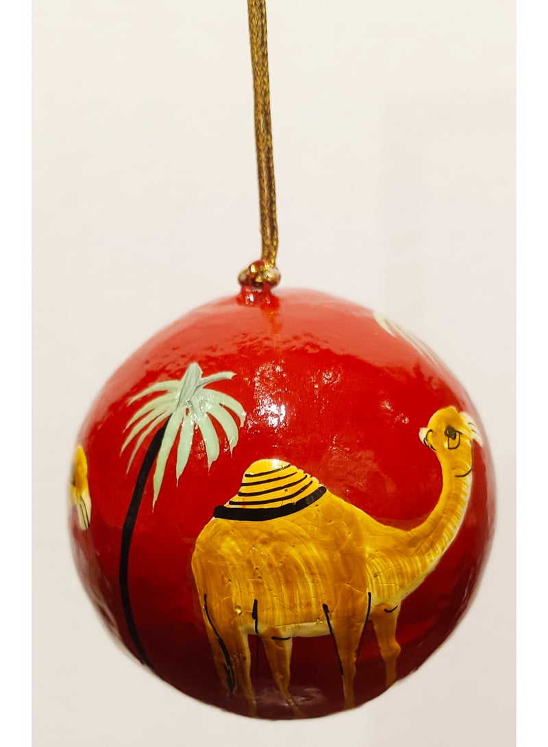 DECORATIVE PAPER MACHE HANGING BALL HANDMADE AND HANDPAINTED COLOR RED SIZE 2 INCHES - Image 1