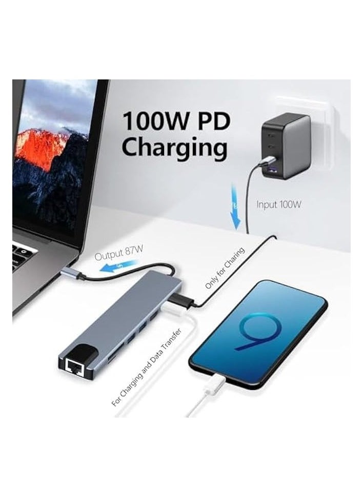 USB C Hub, 8 in 1 Type C Hub Multiport Adapter with 4K HDMI, PD Power Delivery, USB-C, Ethernet, 2 USB, SD/TF Card Reader Compatible with Mac Book Pro XPS and More Type C Devices