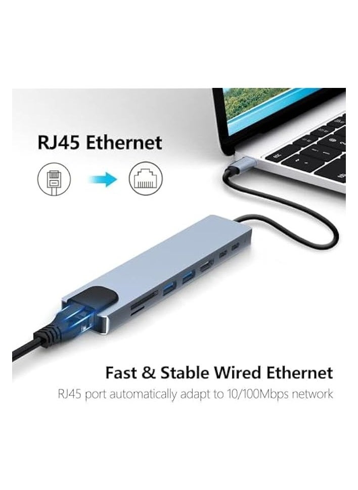 USB C Hub, 8 in 1 Type C Hub Multiport Adapter with 4K HDMI, PD Power Delivery, USB-C, Ethernet, 2 USB, SD/TF Card Reader Compatible with Mac Book Pro XPS and More Type C Devices