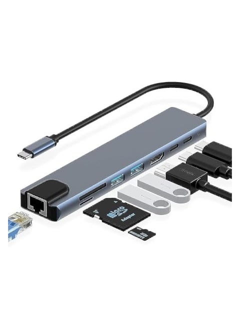 USB C Hub, 8 in 1 Type C Hub Multiport Adapter with 4K HDMI, PD Power Delivery, USB-C, Ethernet, 2 USB, SD/TF Card Reader Compatible with Mac Book Pro XPS and More Type C Devices