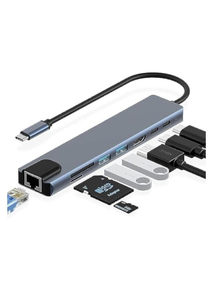 USB C Hub, 8 in 1 Type C Hub Multiport Adapter with 4K HDMI, PD Power Delivery, USB-C, Ethernet, 2 USB, SD/TF Card Reader Compatible with Mac Book Pro XPS and More Type C Devices