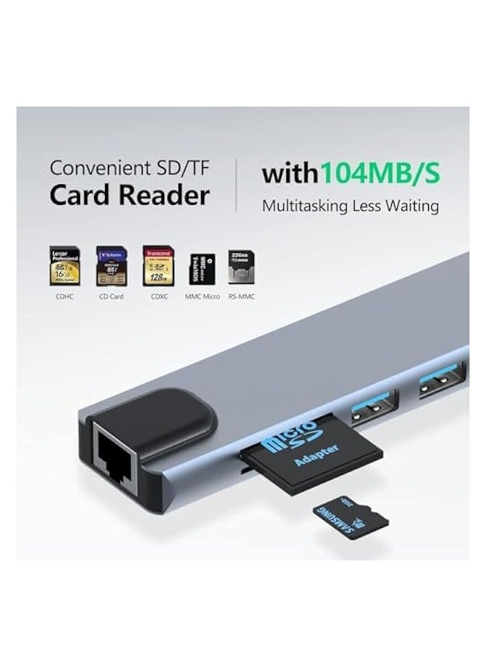 USB C Hub, 8 in 1 Type C Hub Multiport Adapter with 4K HDMI, PD Power Delivery, USB-C, Ethernet, 2 USB, SD/TF Card Reader Compatible with Mac Book Pro XPS and More Type C Devices