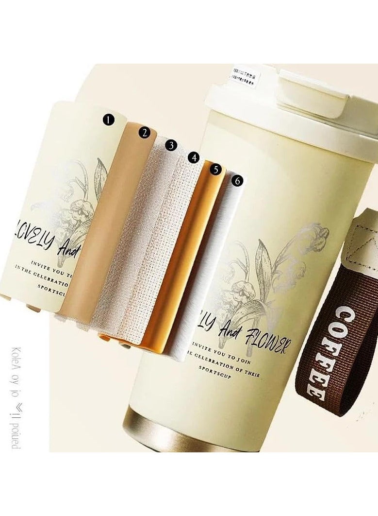 500ml Insulated Coffee Mug with Leak-Proof Lid and Collapsible Straw, High Quality 316 Stainless Steel Reusable Portable Leak-Proof Coffee Cup (Off-White) Sold by Black Fire  - Image 5