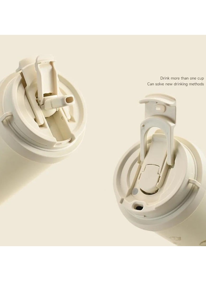 500ml Insulated Coffee Mug with Leak-Proof Lid and Collapsible Straw, High Quality 316 Stainless Steel Reusable Portable Leak-Proof Coffee Cup (Off-White) Sold by Black Fire  - Image 3