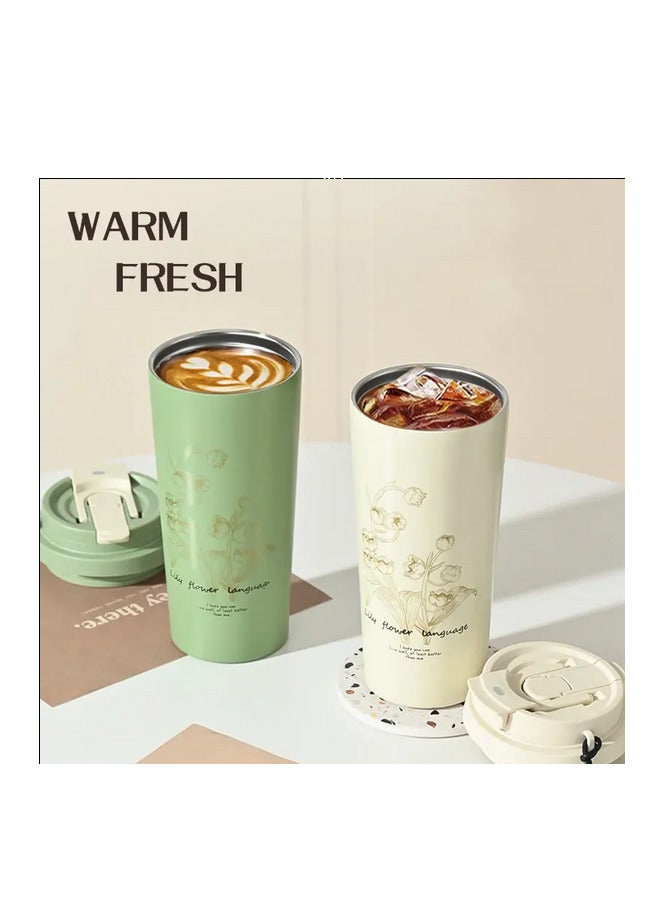 500ml Insulated Coffee Mug with Leak-Proof Lid and Collapsible Straw, High Quality 316 Stainless Steel Reusable Portable Leak-Proof Coffee Cup (Off-White) Sold by Black Fire  - Image 2