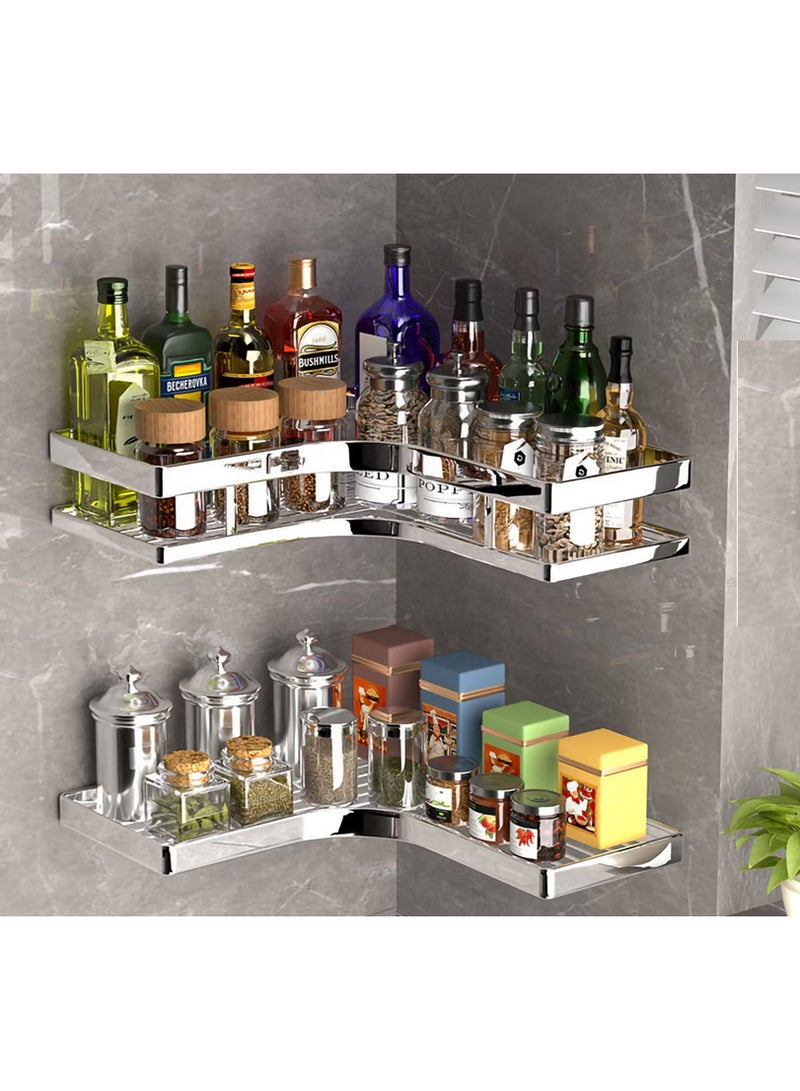 رف زاوية للحمام من ستانلس ستيل - تخزين متعدد الطوابق مقاوم للصدأ - تصميم عصري سهل التركيب امكنية تركيب البراغي او امكنية تركب اللاصق (رف 2 دور زاوية) - Image 2