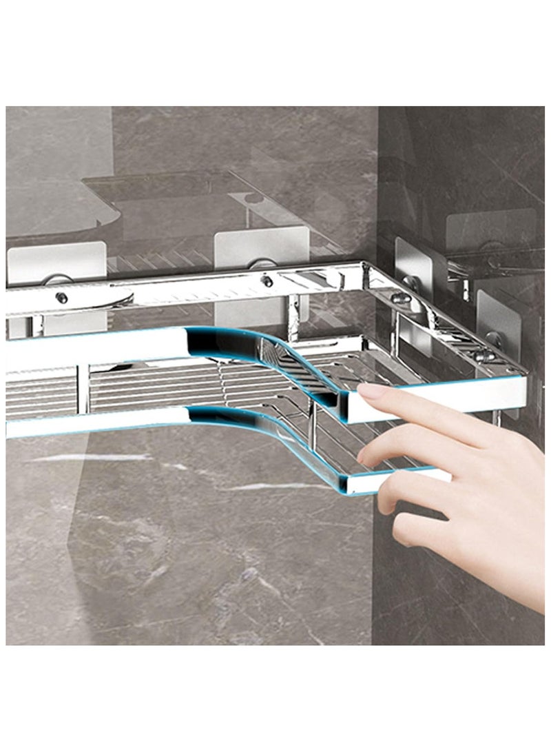 رف زاوية للحمام من ستانلس ستيل - تخزين متعدد الطوابق مقاوم للصدأ - تصميم عصري سهل التركيب امكنية تركيب البراغي او امكنية تركب اللاصق (رف 2 دور زاوية) - Image 4