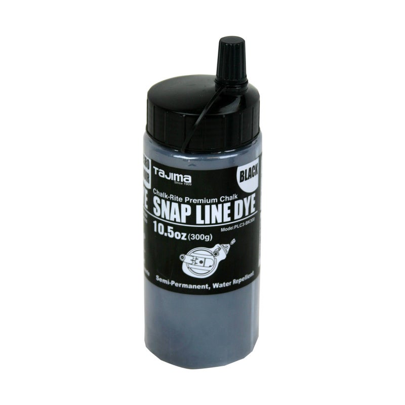 Tajima Marking Chalk - Black 10.5 Oz (300G) Semi Permanent Snap-Line Dye With Durable Bottle & Easy-Fill Nozzle - Plc3-Bk300 - Image 1