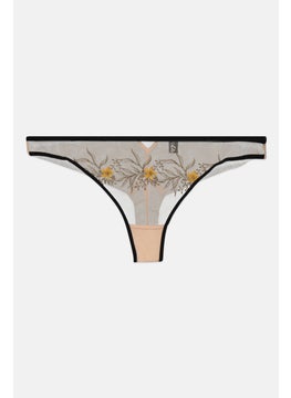 Etam Women Textured Floral Panties, Beige  - Image 1