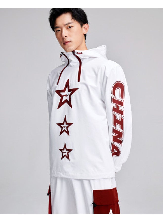ERKE Runway Style】men's Autumn Sports Hooded Sweatshirt With Five-pointed Star Print Woven Long Sleeve Top - Image 1