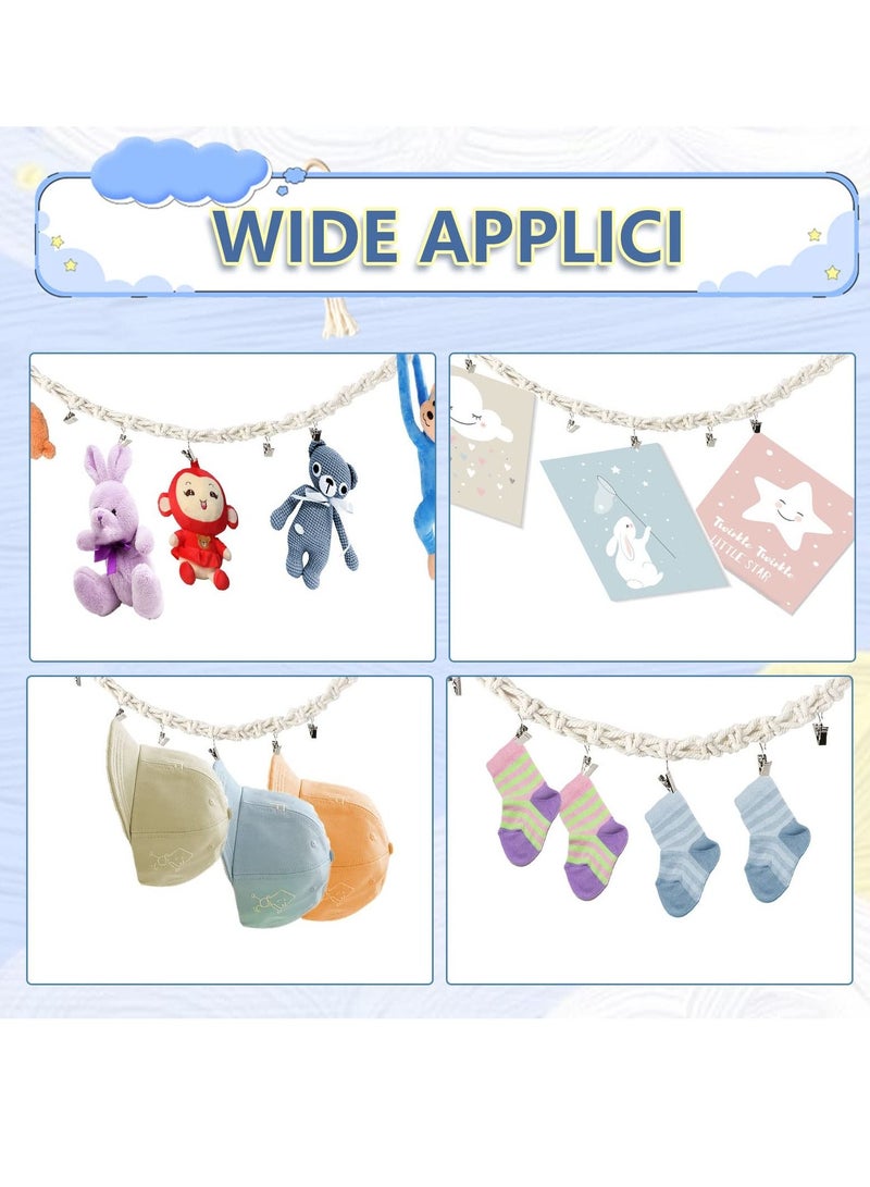 شو وو 2 Pcs Boho Stuffed Animals Storage Chain, Strong Toy Hanging Chain with 40 Metal Clips, Includes 4 Ceiling Hooks, Organize Plush Toys, Hats, Socks, and Holiday Cards - Image 5