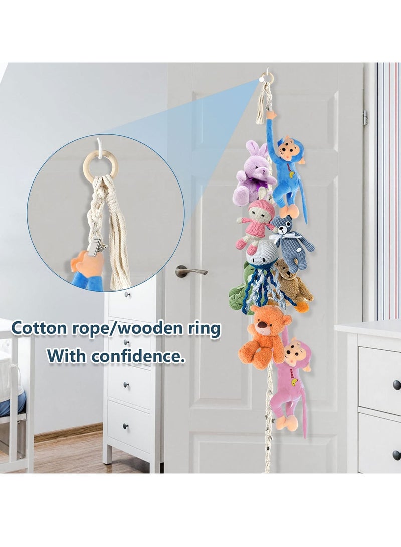 شو وو 2 Pcs Boho Stuffed Animals Storage Chain, Strong Toy Hanging Chain with 40 Metal Clips, Includes 4 Ceiling Hooks, Organize Plush Toys, Hats, Socks, and Holiday Cards - Image 4