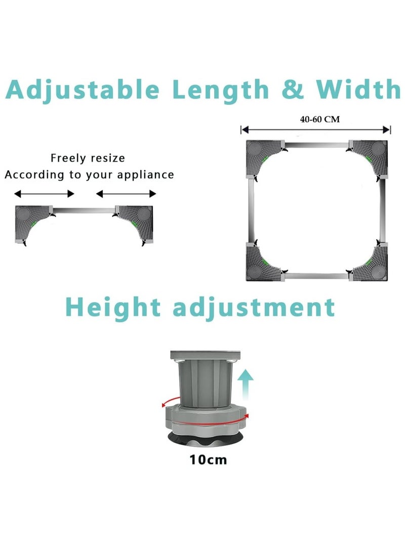 HIAS Heavy Duty Adjustable Washing Machine & Refrigerator Stand with Wheels – Telescopic Base Trolley 4 Locking Casters & 4 Strong Adjustable Feet for Fridge Dryer Furniture Appliance Moving Roller Square. - Image 2
