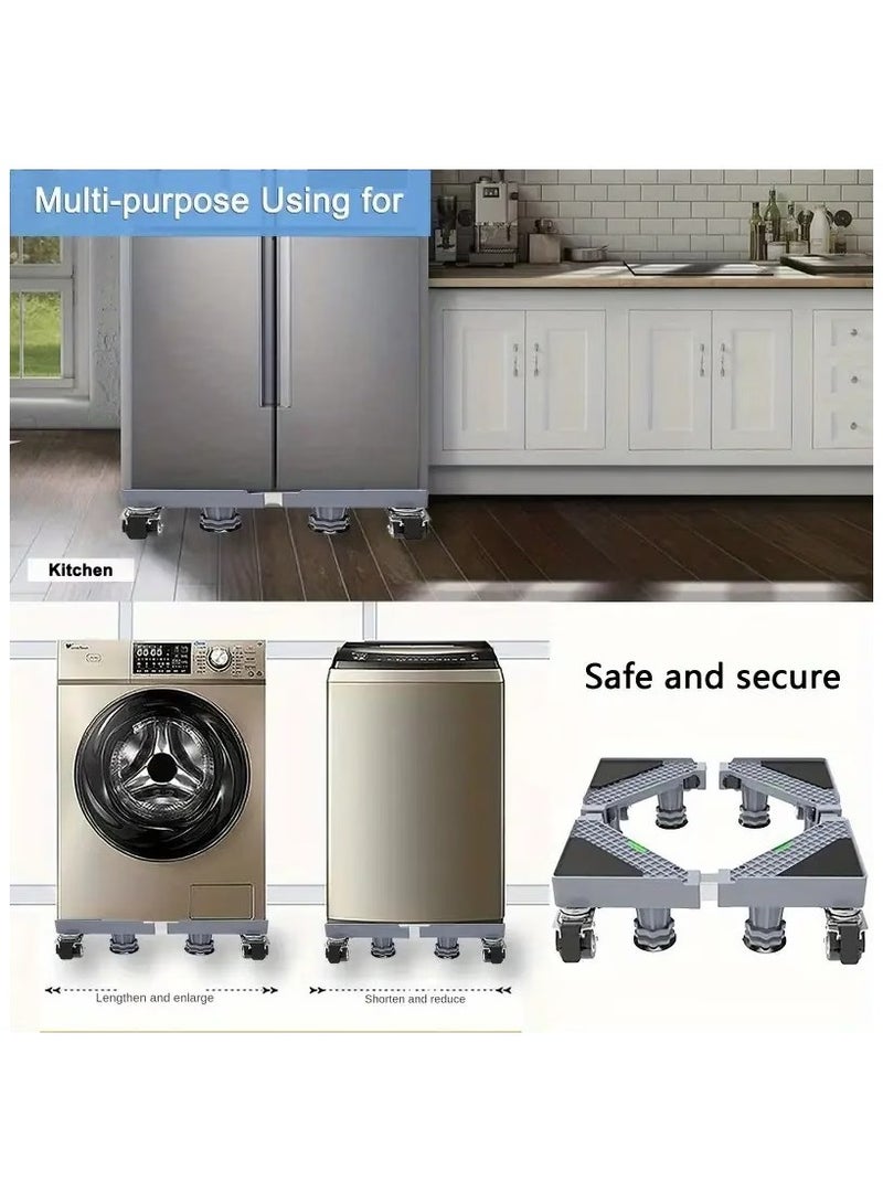HIAS Heavy Duty Adjustable Washing Machine & Refrigerator Stand with Wheels – Telescopic Base Trolley 4 Locking Casters & 4 Strong Adjustable Feet for Fridge Dryer Furniture Appliance Moving Roller Square. - Image 3