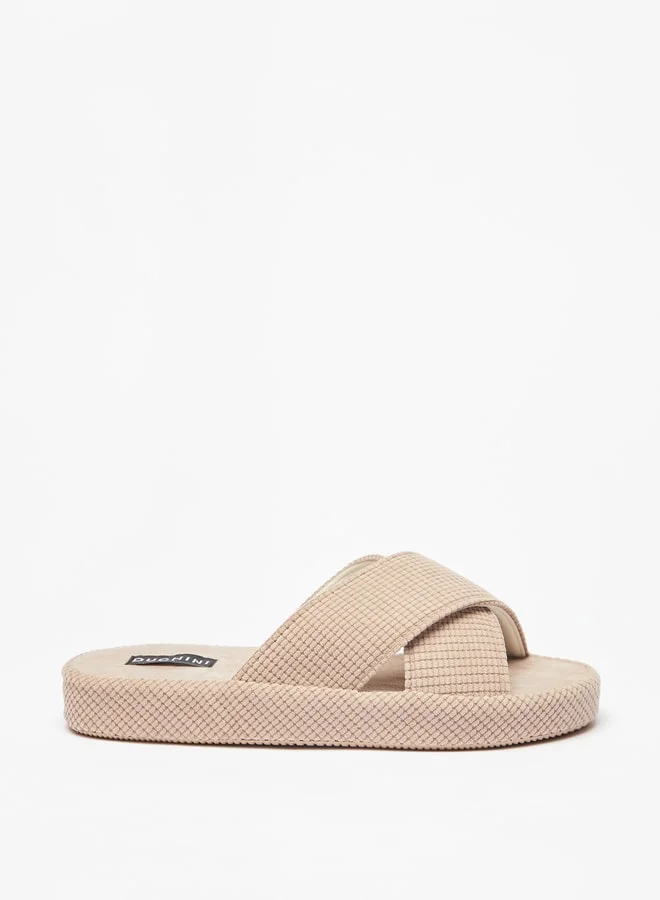 DUCHINI Men's Textured Cross Strap Bedroom Slippers