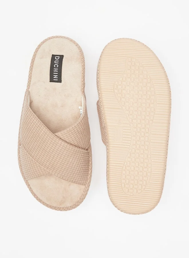 DUCHINI Men's Textured Cross Strap Bedroom Slippers