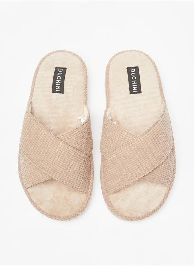 دوتشيني Men's Textured Cross Strap Bedroom Slippers