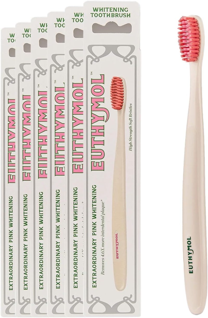 Euthymol Whitening Toothbrush (White, 6 Count) - Premium Soft Dual-Tension Bristles. Advanced Plaque Removal, Stain Reduction. - Image 1