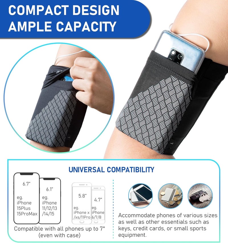 HiRui Universal Sports Armband Cell Phone Armband Sleeves Running Armband for Exercise Workout, Compatible with iPhone 16/16Plus/Pro/15/15Plus/14/13 Samsung Galaxy All Phones (Large, Black) - Image 5