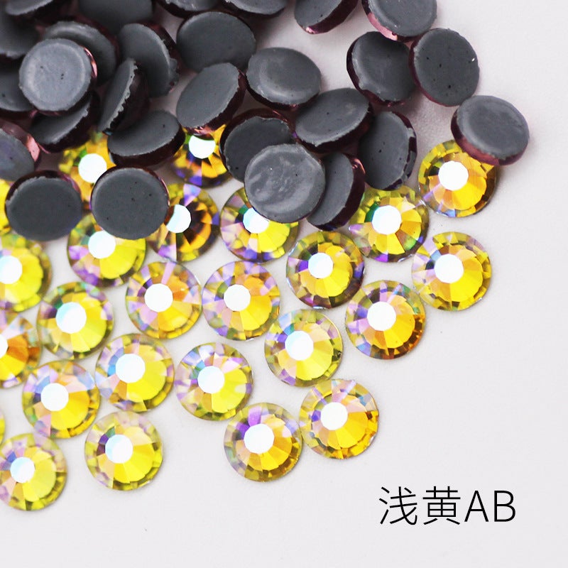 Boutique imitation Olympic bottom AB color hot drilling rubber bottom glass Czech hot drilling rhinestone clothing accessories dance dress accessories 52 light yellow AB
