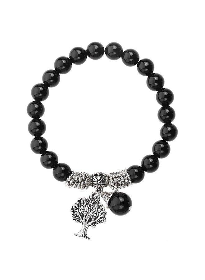 8 مللي متر أسود العقيق الطبيعي الأحجار الكريمة الحياة شجرة الحظ سحر تمتد سوار - Image 1