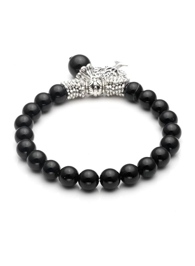 8 مللي متر أسود العقيق الطبيعي الأحجار الكريمة الحياة شجرة الحظ سحر تمتد سوار - Image 2