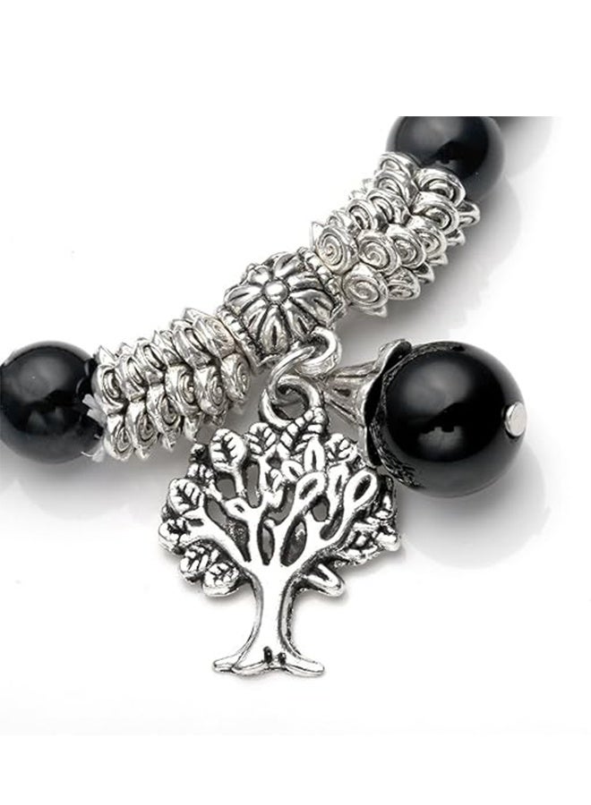 8 مللي متر أسود العقيق الطبيعي الأحجار الكريمة الحياة شجرة الحظ سحر تمتد سوار - Image 3