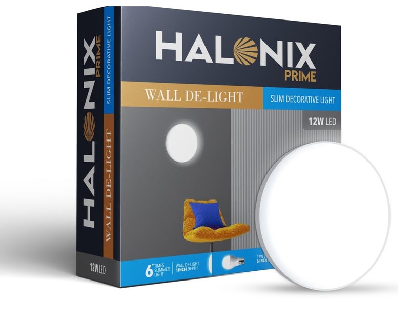 Halonix Prime 12W Round Wall De-Light Slim Surface Polycarbonate downlighter,CCT-6500K Cool Day Light Wall lamp |Easy Push fit Installation,Ceiling &Wall downlighter,Slim Decorative Wall Light | - Image 1