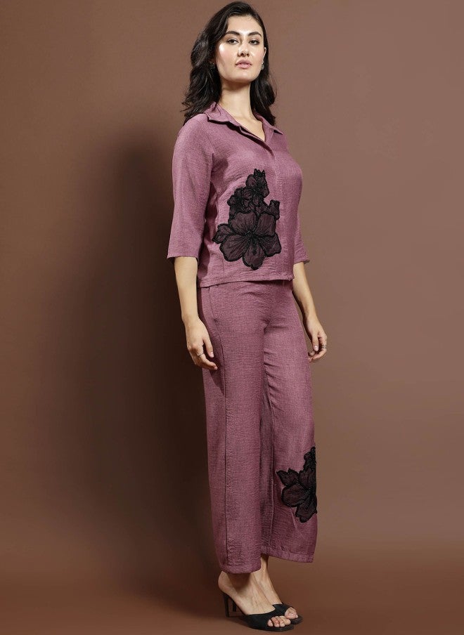 Athena قميص وبنطلون من الكتان بتصميم مزخرف بالأزهار للنساء - Image 3