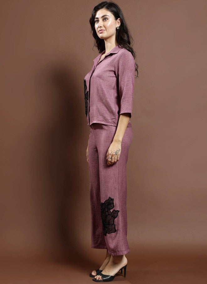 Athena قميص وبنطلون من الكتان بتصميم مزخرف بالأزهار للنساء - Image 4