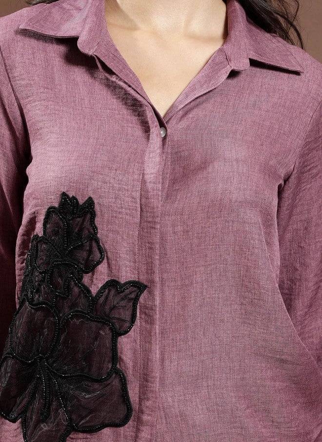 Athena قميص وبنطلون من الكتان بتصميم مزخرف بالأزهار للنساء - Image 2