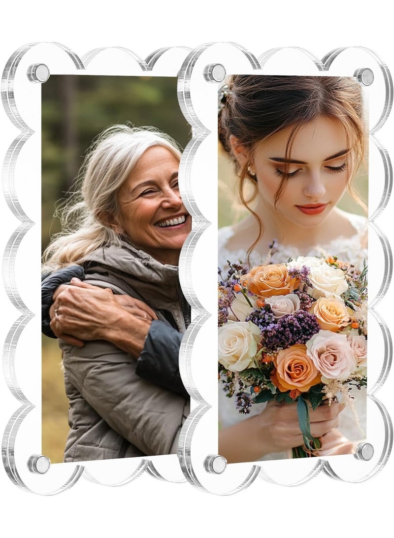 SLASA Pack of 2 Acrylic Fridge Magnetic Frames 7 x 12 cm – Clear Wavy Double-Sided Magnetic Picture Holders for Refrigerator – Compatible with Fujifilm Mini Photos - Image 1