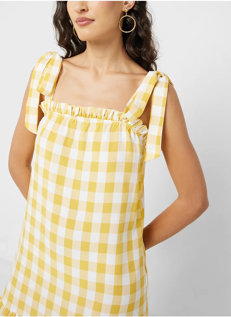 Ginger Shoulder Tie Detail Gingham Tiered Maxi Dress